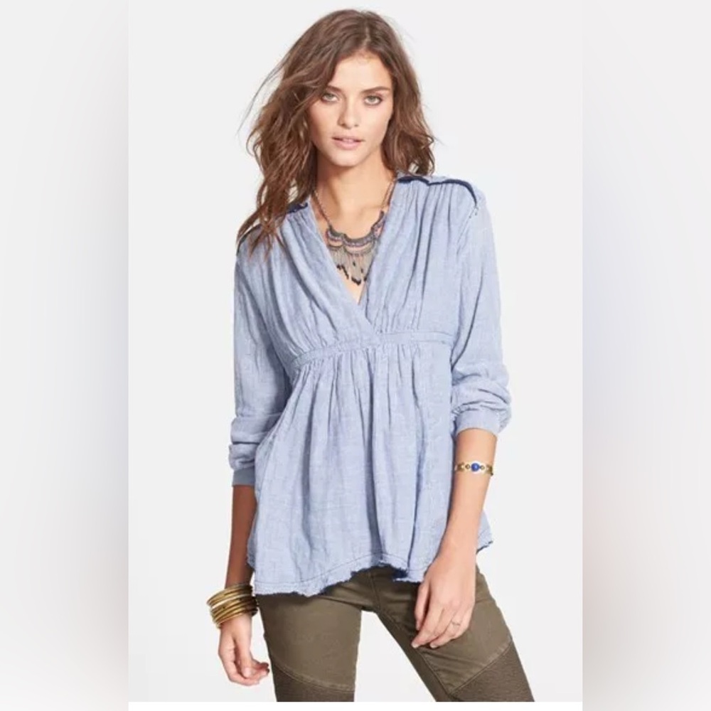 NWOT Free People All who wander Light Blue Blouse